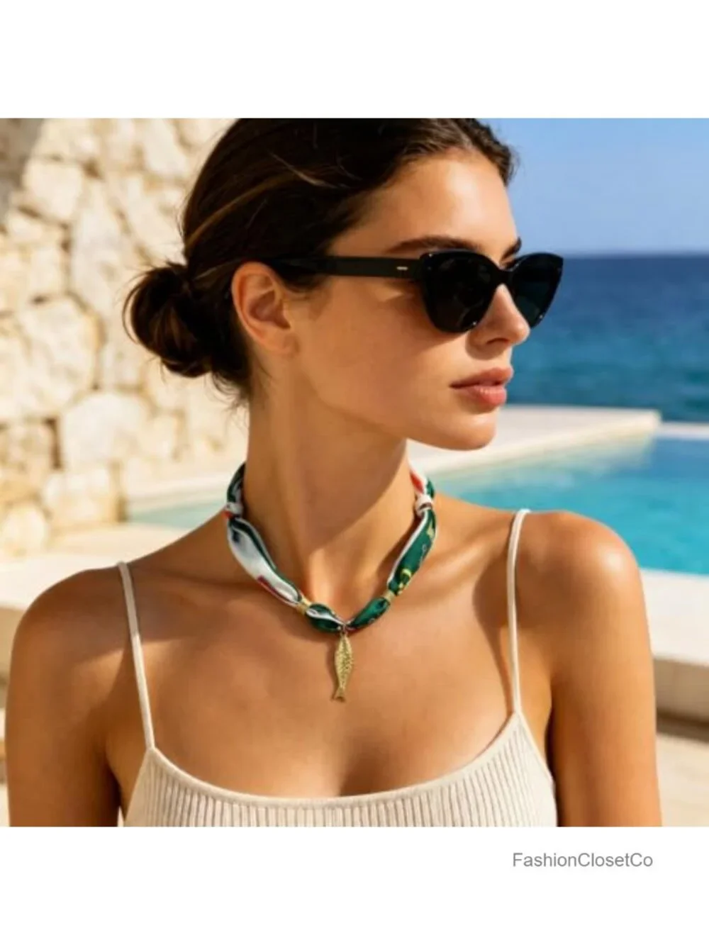 Boho Fish Charm Scarf Necklace Bandana Statement Jewelry